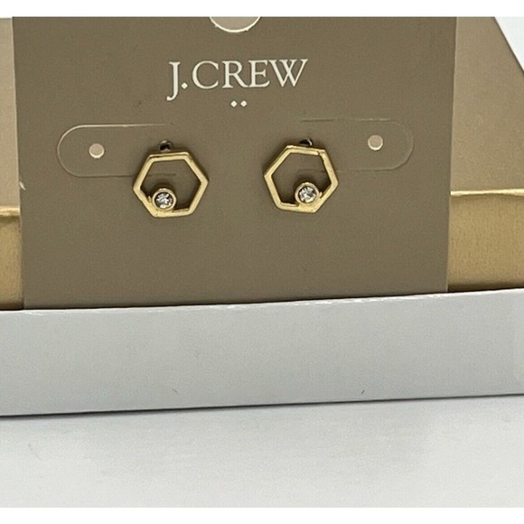 J. Crew Minimal Gold Tone Crystal Hexagon Plain Stud Earrings - Picture 2 of 5